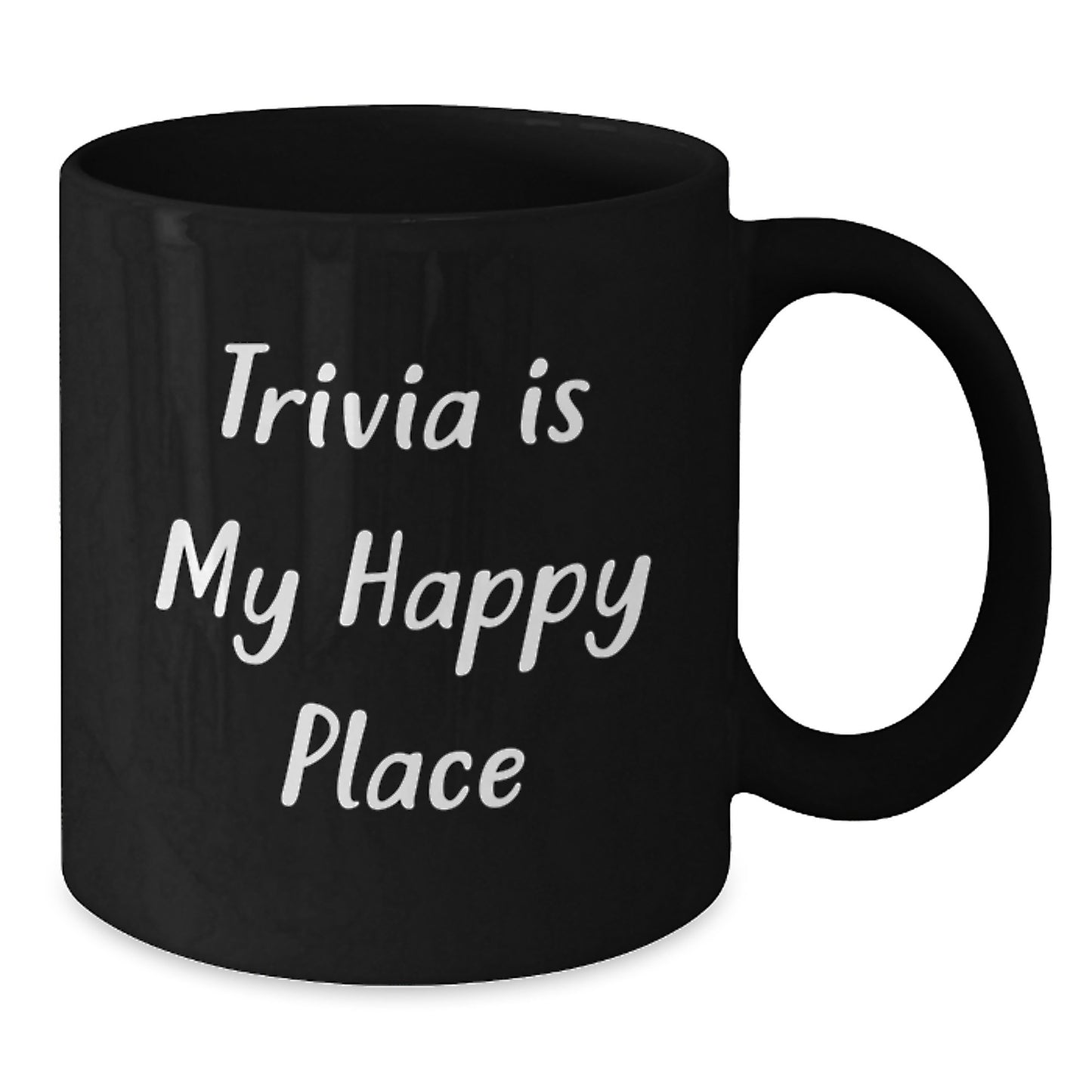 Trivia Gifts for Him, Funny Trivia Lover Black Coffee Mug, 'Trivia Is My Happy Place', Unique Father's Day Unique Gifts from Family, Friends, or Coworkers - Additional