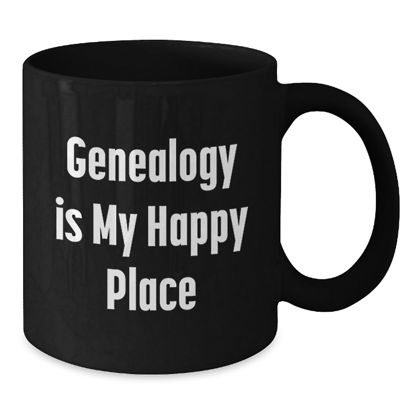 Genealogy Enthusiasts Gifts from Family for Dad Black Coffee Mug - Genealogy Is My Happy Place - Additional