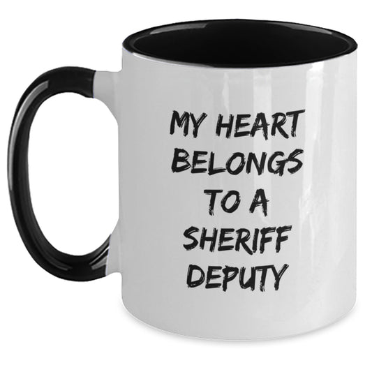 Funny Sheriff Deputy Gifts from Men to Friends and Family - My Heart Belongs To A Sheriff Deputy Two Tone Coffee Mug - Main