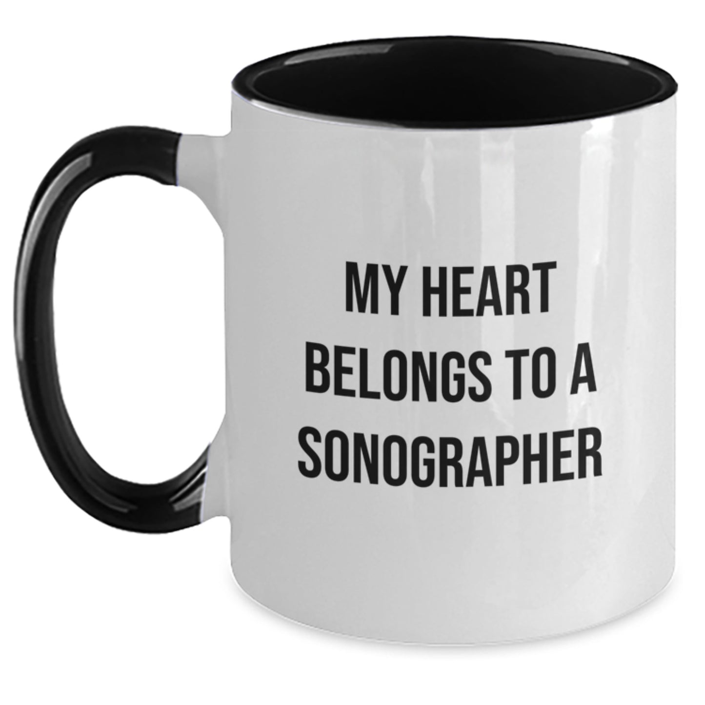 Funny Sonographer Gifts from Friends for Men and Women Unique Christmas Unique Two Tone Coffee Mugs with My Heart Belongs To A Sonographer Quote - Main