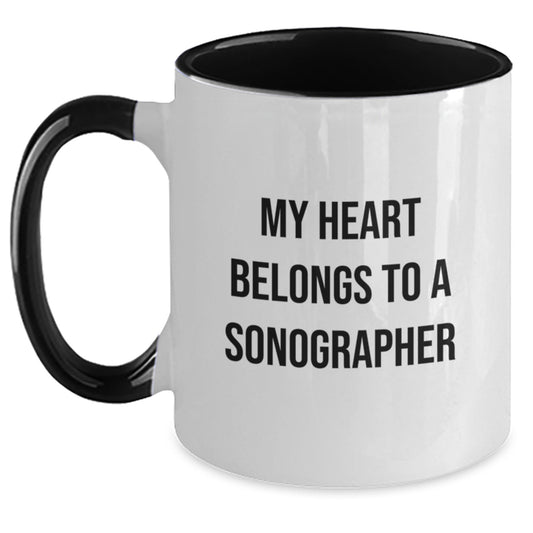 Funny Sonographer Gifts from Friends for Men and Women Unique Christmas Unique Two Tone Coffee Mugs with My Heart Belongs To A Sonographer Quote - Main