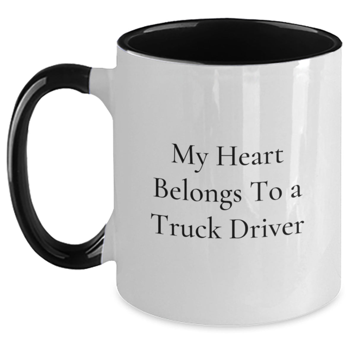 Funny Truck Driver Gifts Christmas Unique Mugs, Gifts from Men to Truck Driver Friends, Two Tone Coffee Mugs with My Heart Belongs To A Truck Driver - Main
