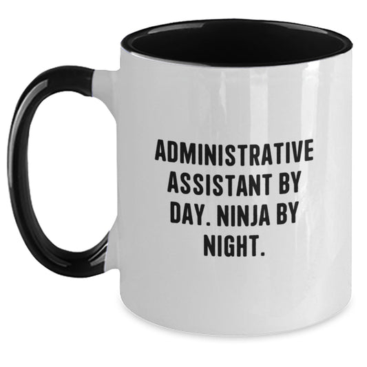 Funny Administrative Assistant Gifts for Coworkers, Two Tone Coffee Mug with Quote Administrative Assistant By Day Ninja By Night, Birthday Unique Gifts for Men Women Friends Family - Main