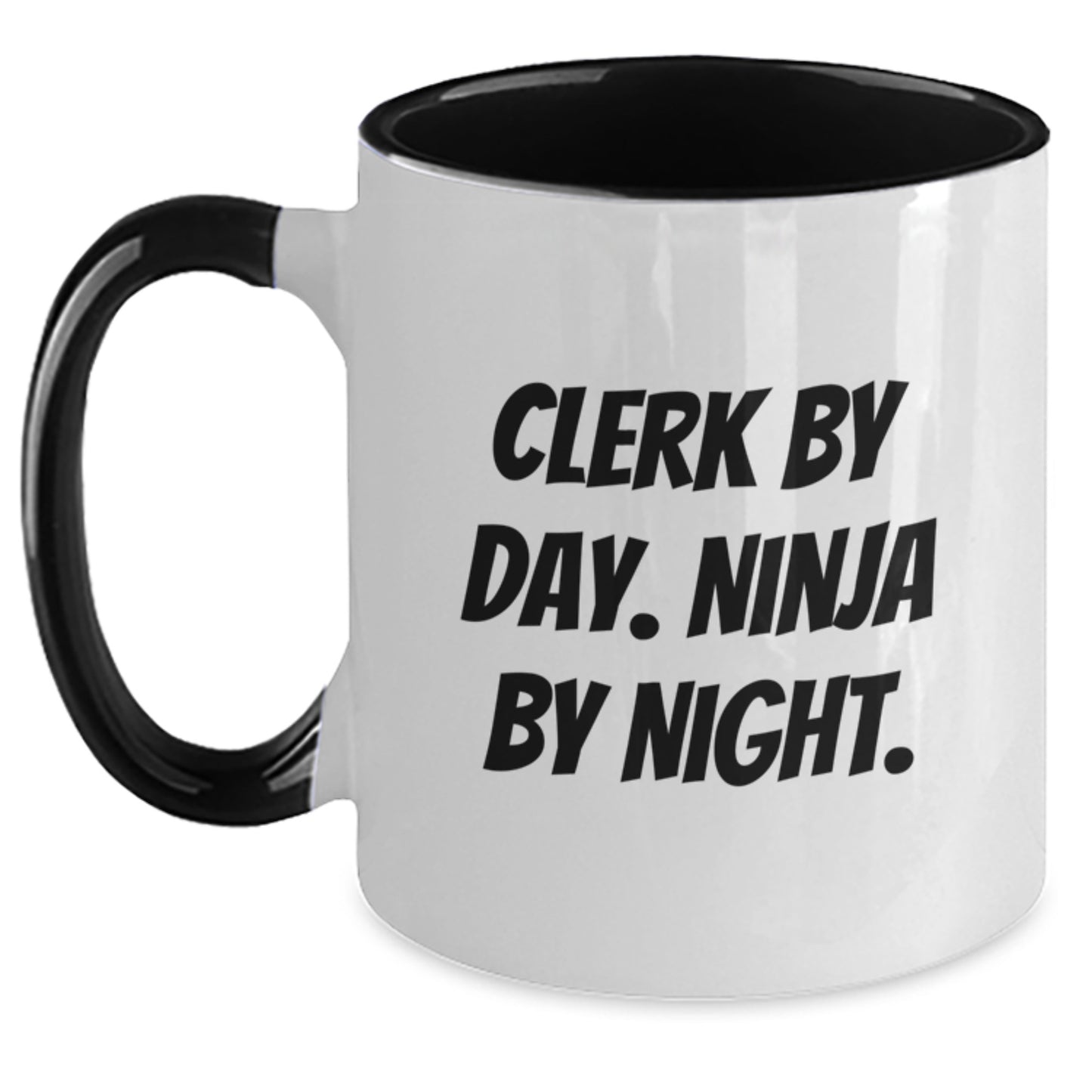 Clerk By Day, Ninja By Night Funny Two Tone Coffee Mug Gifts from Friends for Clerk Birthday - Main