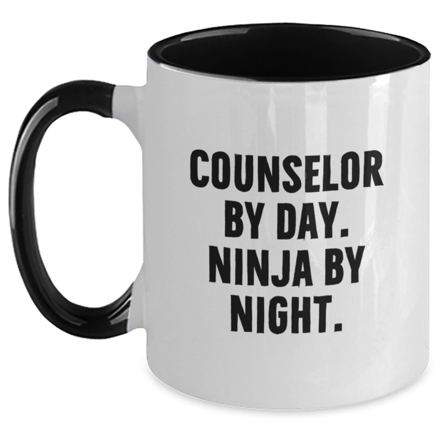 Counselor Gifts from Friends - Two Tone Coffee Mug - 'Counselor By Day. Ninja By Night.' Funny Birthday Mug - Main