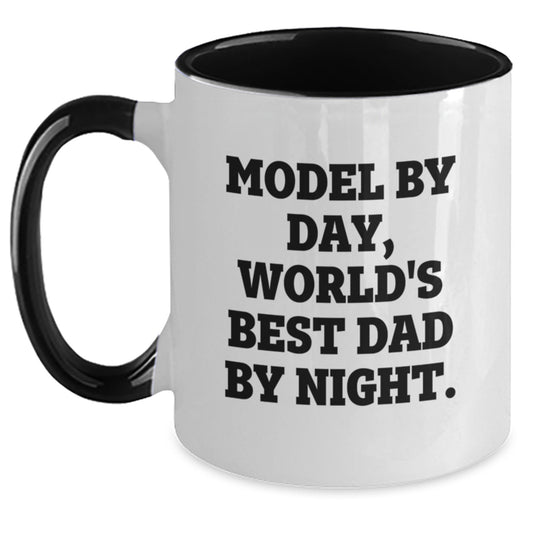 Model Enthusiast Gifts from Men to Friends - Funny Two Tone Coffee Mug, 'Model By Day, World's Best Dad By Night' Christmas Unique Presents - Main