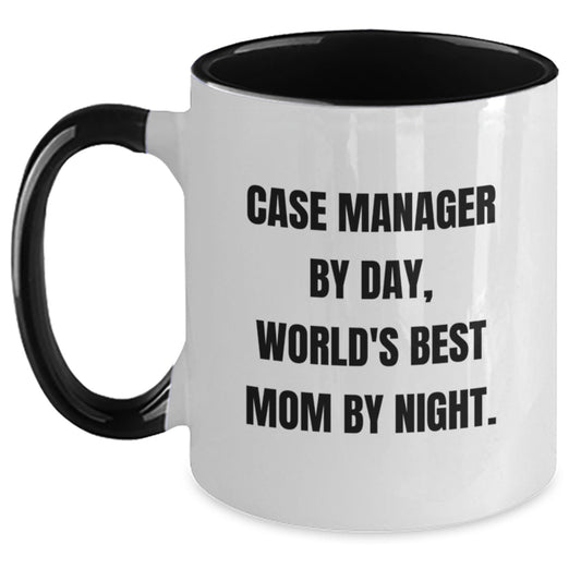Funny Case Manager Gifts from Mom, Christmas Unique Mug for Case Manager By Day, World's Best Mom By Night. - Main