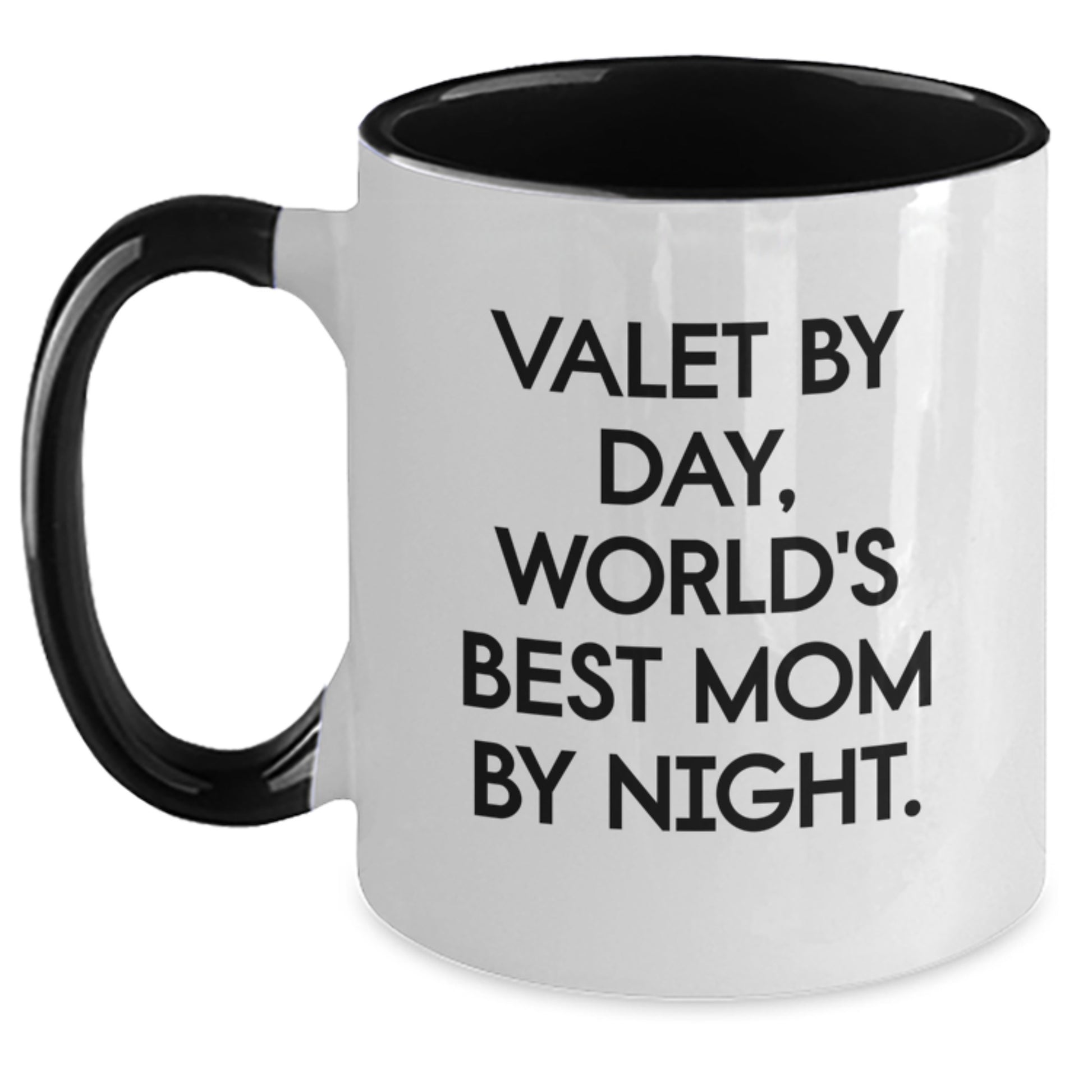 Funny Valet Gifts from Mom for Birthday Unique Valet Lovers, Valet By Day, World's Best Mom By Night. Two Tone Coffee Mug - Main