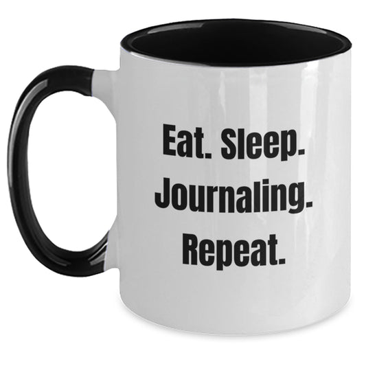 Funny Journaling Gifts for Women, Birthday Unique Gifts from Friends, Two Tone Coffee Mug with Eat. Sleep. Journaling. Repeat. - Main