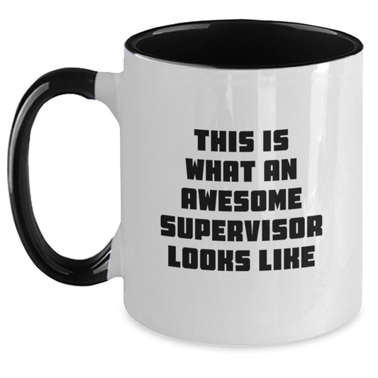 Funny Supervisor Birthday Unique Gifts from Friends to Awesome Supervisors, Two Tone Coffee Mug with 'This Is What An Awesome Supervisor Looks Like' Quote, Gifts for Supervisor - Main