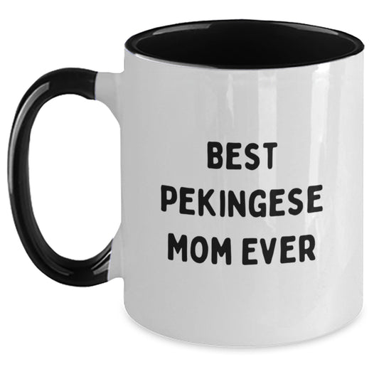 Pekingesie Mom Funny Two-Tone Coffee Mug Gifts from Family for Pekingese Dog Owners on Valentine's - Main