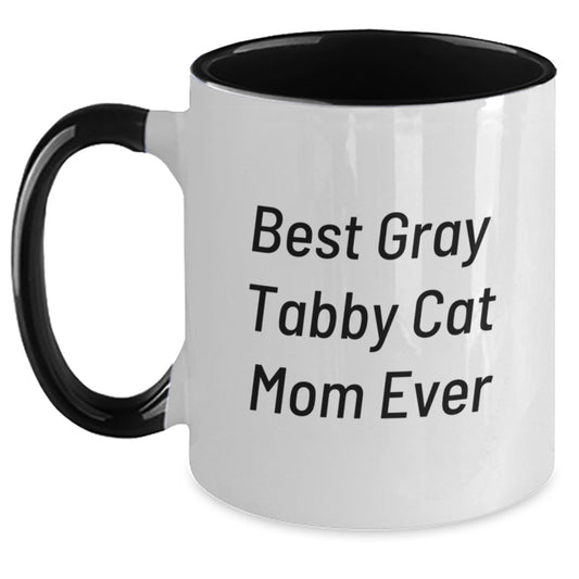 Funny Gray Tabby Cat Mom Gifts from Friends - Best Gray Tabby Cat Mom Ever Two Tone Coffee Mug, Birthday Unique Gifts - Main
