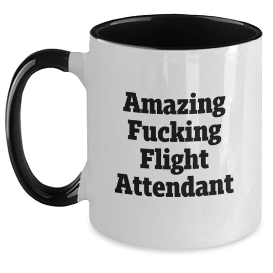 Funny Flight Attendant Gifts for Men, Women, Coworkers, and Friends - Amazing F--king Flight Attendant Two Tone Coffee Mugs, Birthday Unique Gifts from Family - Main