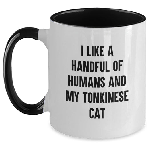 Gifts for Tonkinese Cat Lovers, Funny Two Tone Coffee Mugs for Cat Mom or Dad on Valentine's - I Like A Handful Of Humans And My Tonkinese Cat - Main