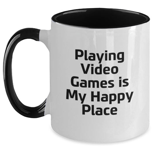 Funny Playing Video Games Is My Happy Place Gifts for Dad from Son, Unique Two Tone Coffee Mug for Father's Day, 11oz Ceramic Mug - Main