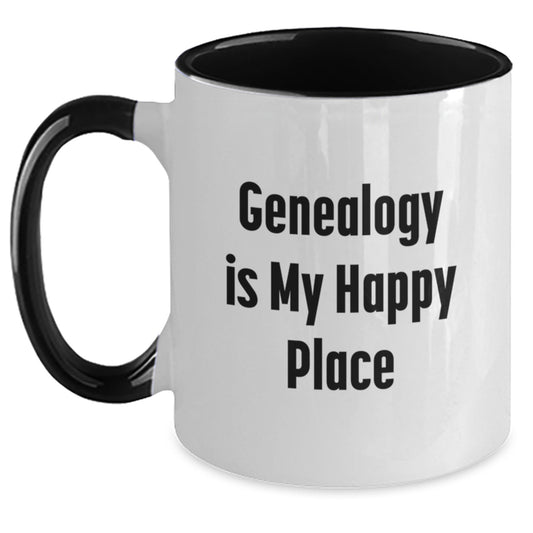Genealogy Gifts from Grandma, Funny Two Tone Coffee Mug for Genealogy Lovers, Dad's Genealogy Happy Place - Main