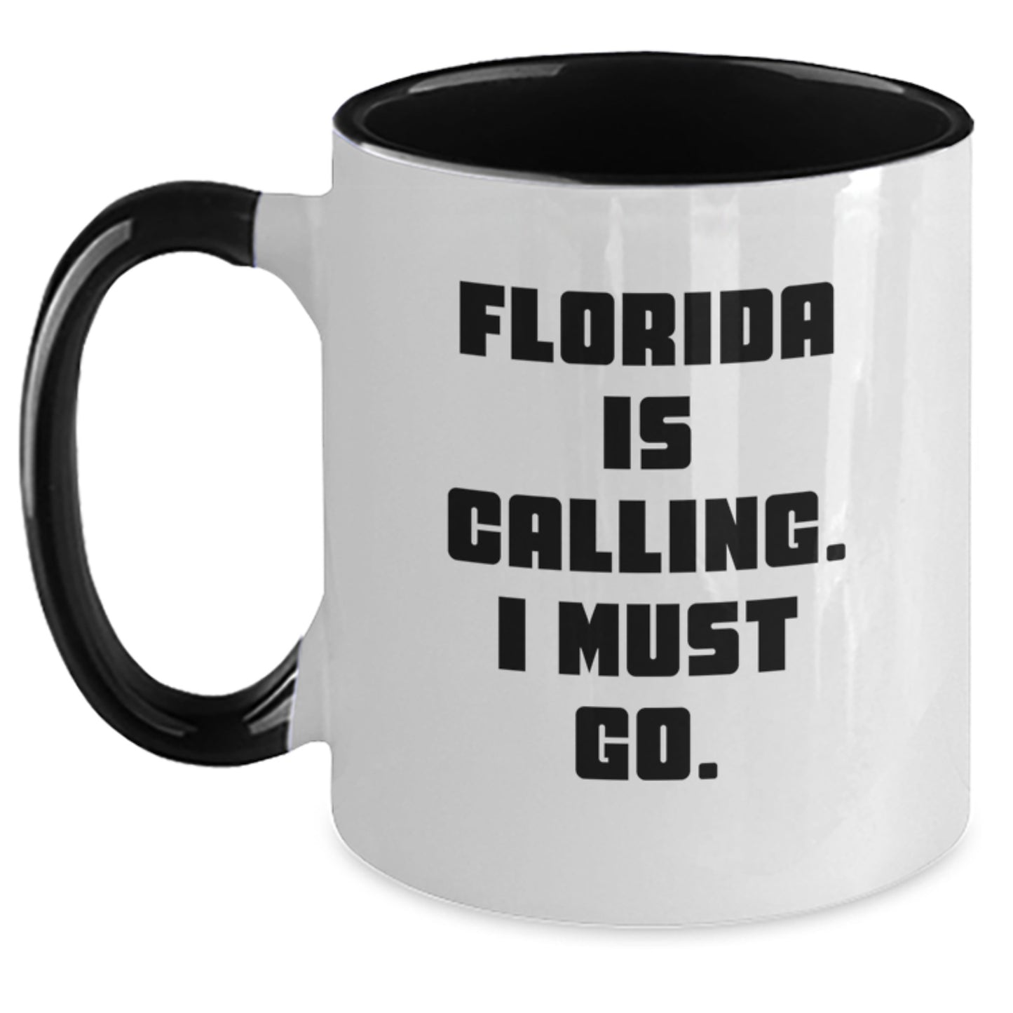Florida Gifts from Friends to Family, Two Tone Coffee Mug with Funny Quote 'Florida Is Calling. I Must Go.' for Christmas - Main
