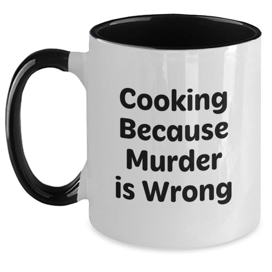 Funny Cooking Gifts for Men - Two Tone Coffee Mug, 'Cooking Because Murder Is Wrong' - Main