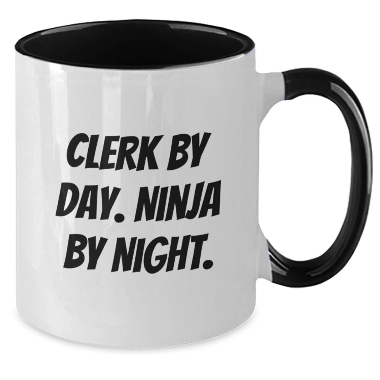 Clerk By Day, Ninja By Night Funny Two Tone Coffee Mug Gifts from Friends for Clerk Birthday - Additional