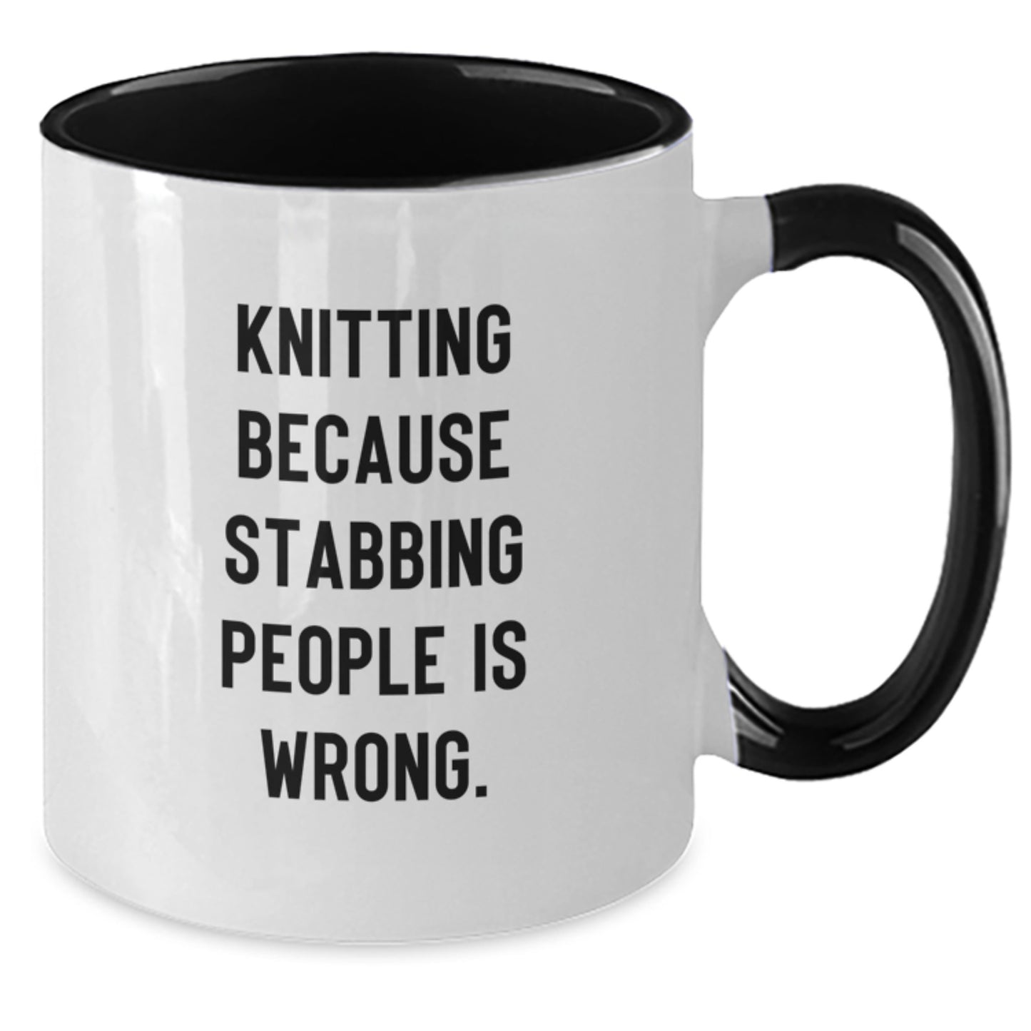 Funny Knitting Gifts for Women, Two Tone Coffee Mug, 'Knitting Because Stabbing People Is Wrong.' - Gifts from Family to Sisters, Friends, Coworkers - Christmas Unique Gift - Additional