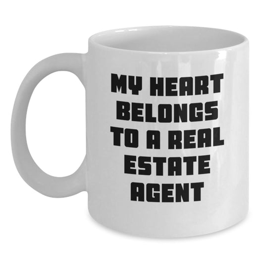 Funny Real Estate Agent Gifts from Family for Men White Coffee Mug My Heart Belongs To A Real Estate Agent Christmas Unique Mugs - Main