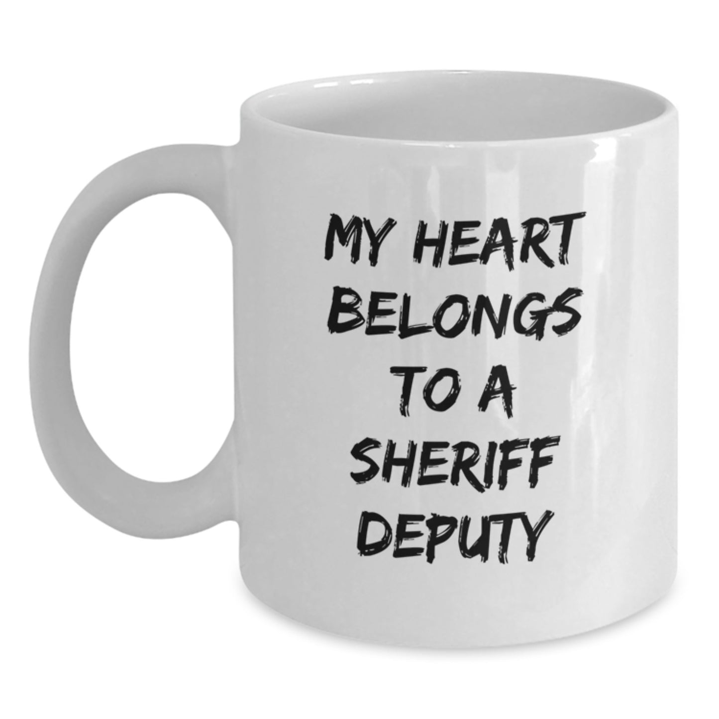 Funny Sheriff Deputy Gifts from Friends for Men - My Heart Belongs To A Sheriff Deputy White Coffee Mug - Christmas Unique Gifts - Main