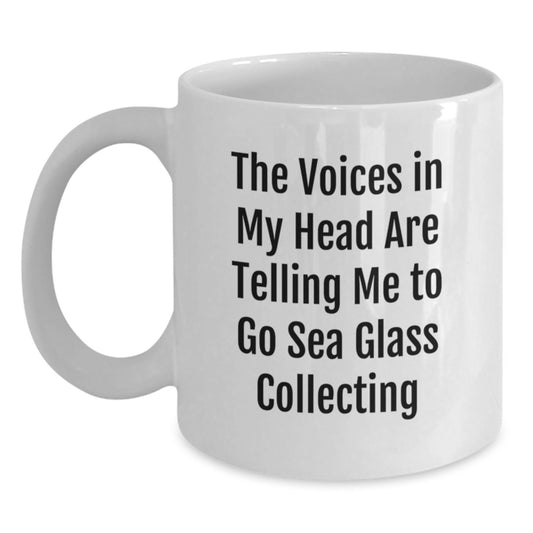 Funny Sea Glass Collecting Gifts from Friends, White Coffee Mug for Sea Glass Collecting Enthusiasts, The Voices In My Head Are Telling Me To Go Sea Glass Collecting - Main