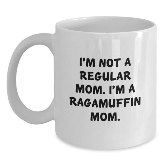 Ragamuffin Cat Mom Graduation Gifts from Friends - White Coffee Mug, 'I'm Not A Regular Mom. I'm A Ragamuffin Mom.', Fun and Cute - Main