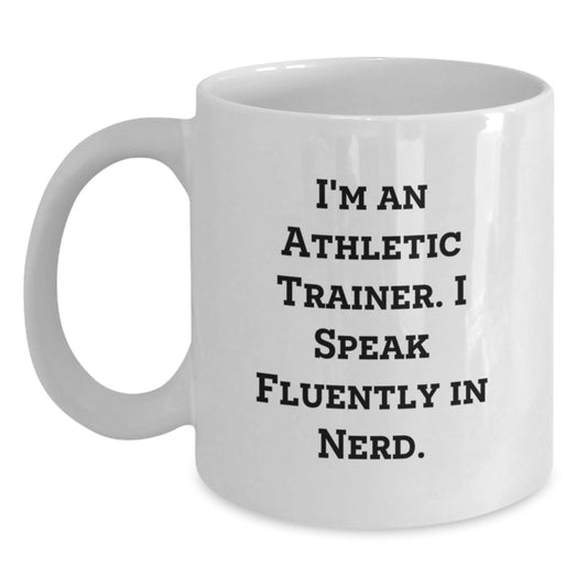 Funny Athletic Trainer Gifts from Friends for Men - White Coffee Mug with 'I Speak Fluently In genius' Quote - Christmas Unique Gifts - Main