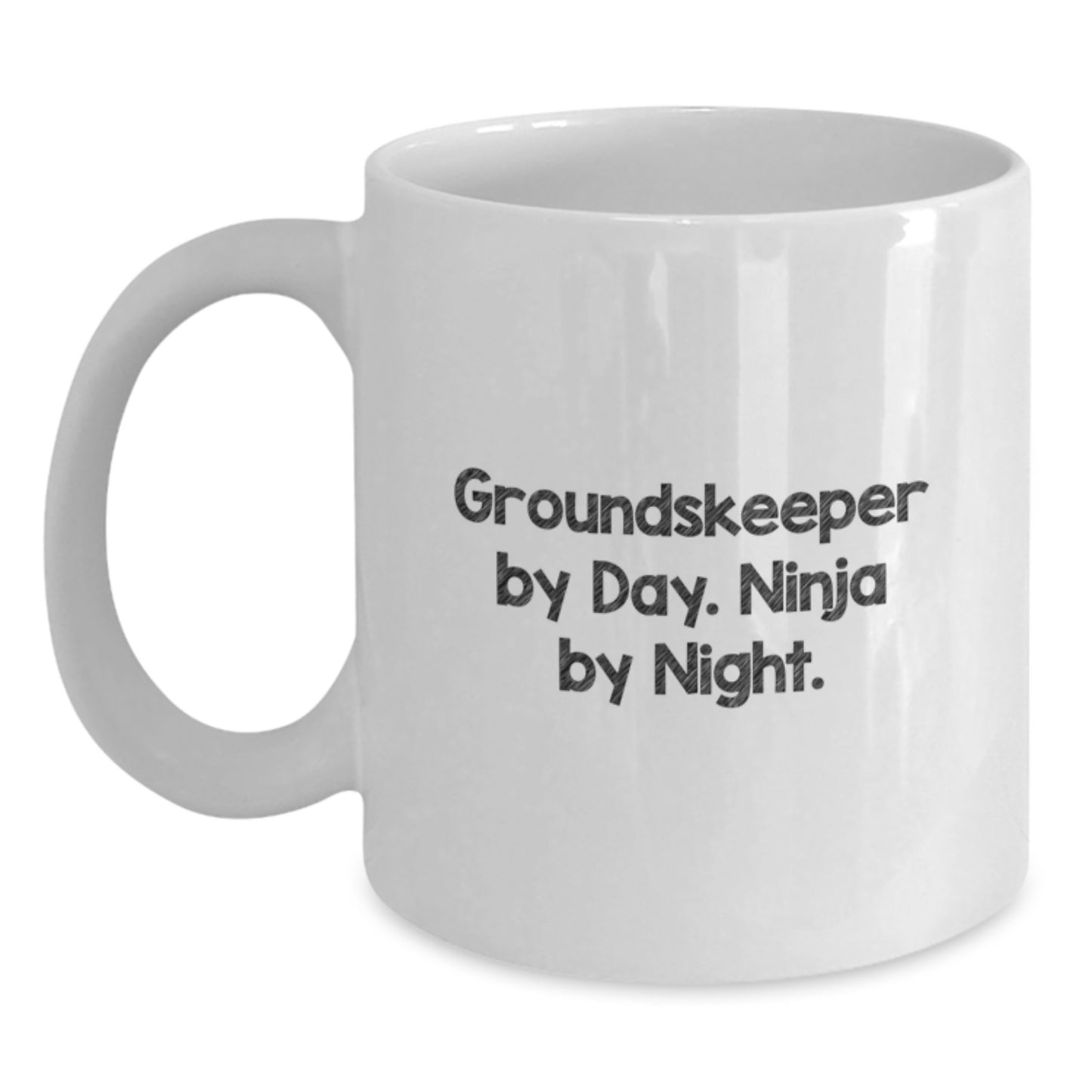 Funny groundskeeper Gifts for Men, White Coffee Mug, groundskeeper By Day. Ninja By Night. Unique Birthday Present - Main