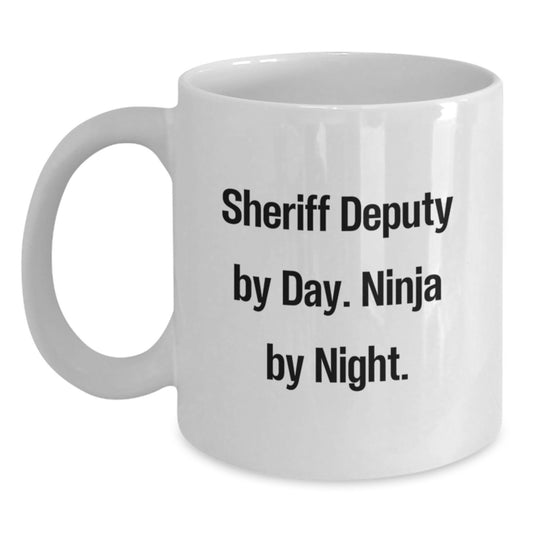Funny Sheriff Deputy Gifts, Unique Sheriff Deputy By Day, Ninja By Night. White Coffee Mugs for Men, Christmas Unique Gifts from Men to Sheriff Deputy - Main