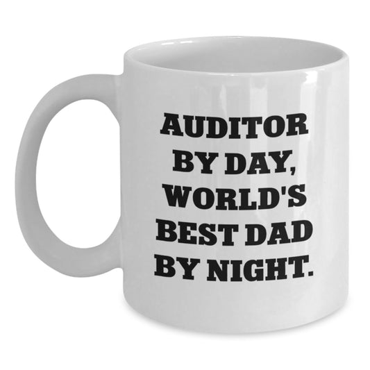 Funny Auditor Gifts for Birthday, World's Best Dad White Coffee Mug, 11oz or 15oz Capacity, Microwave and Dishwasher Safe, Gifts from Men to Auditor, Gifts for Auditor - Main