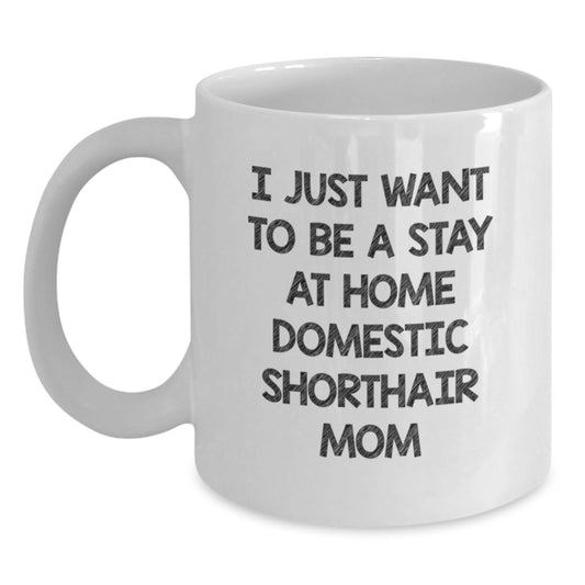 Funny Domestic Shorthair Cat Mom Gifts for Her - I Just Want To Be A Stay At Home Mom - White Coffee Mug for Graduation from Friends - Main