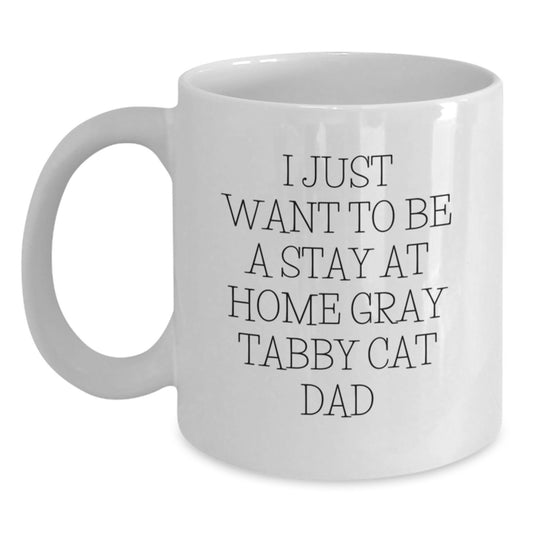Funny Gray Tabby Cat Gifts from Men to Friends, Unique Christmas Unique Gifts for Cat Lovers, Gray Tabby Cat Dad White Coffee Mug - Main