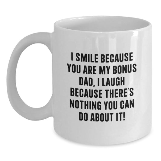 Funny Bonus Dad Gifts for Him from Family - Unique White Coffee Mug for Graduation Day - Main