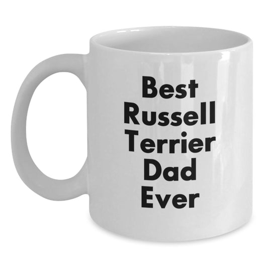 Russell Terrier Dog Dad Graduation White Coffee Mug, Funny Gifts from Men to Friends and Family - Main