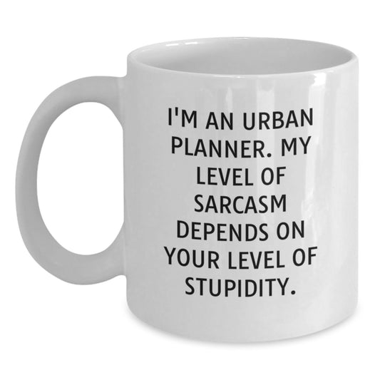 Funny Urban Planner Gifts from Friends for Christmas, White Coffee Mug, I'm An Urban Planner, My Level Of Sarcasm Depends On Your Level Of Stupidity, Unique White Coffee Mug - Main