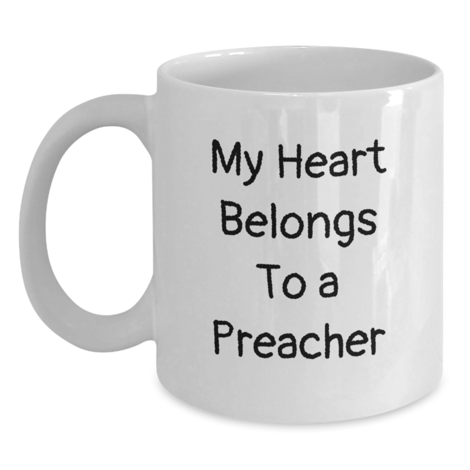 Funny Preacher Gifts for Men, White Coffee Mug with 'My Heart Belongs To A Preacher' Quote, Christmas Unique Presents from Family - Main