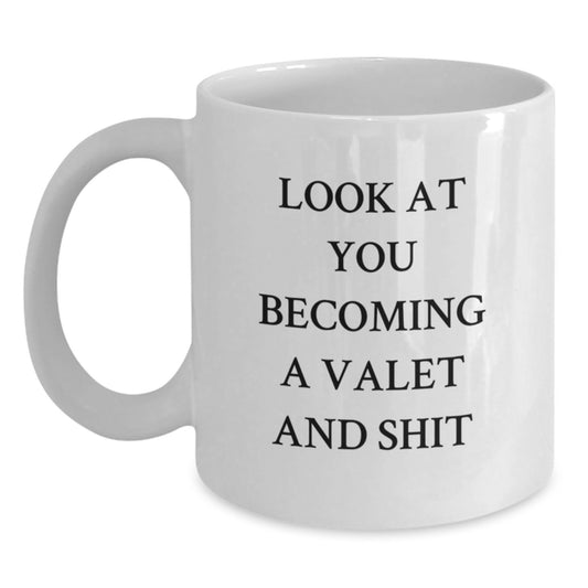 Funny Valet Gifts from Friends, Unique White Coffee Mug for Valet, Graduation Unique Gifts - Main