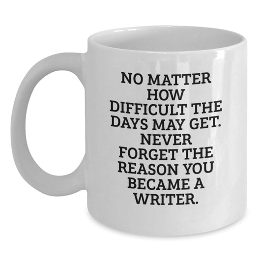 Funny Writer Gifts from Friends for Graduation Unique White Coffee Mug - Never Forget the Reason You Became a Writer - Main
