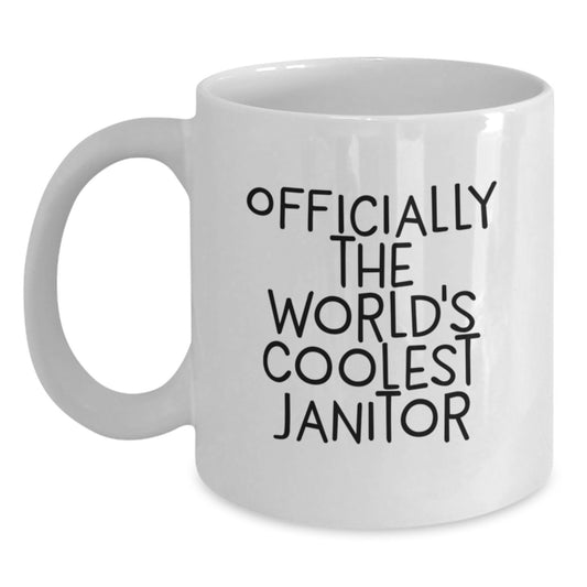 Funny Janitor Gifts for Friends, Officially The World's Coolest Janitor White Coffee Mug from Family - Main