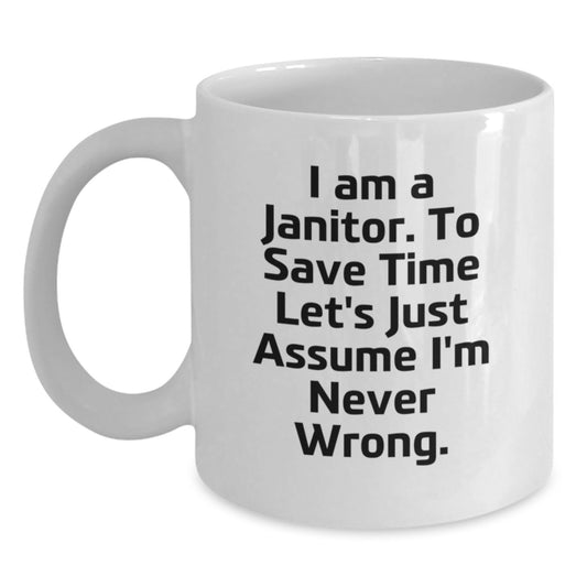 Funny Janitor Gifts for Men, White Coffee Mug for Birthday Unique Gifts from Friends - Main