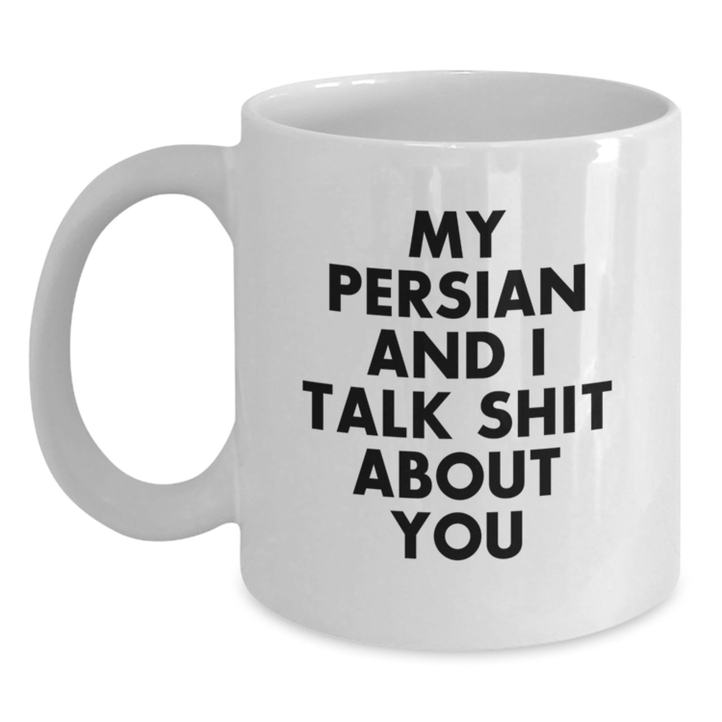 Funny Gift for Persian Cat Lover, White Ceramic Coffee Mug with My Persian And I Talk Shit About You Quote, Perfect Unique Fathers Day Unique Gifts for Dad from Friends Family - Main