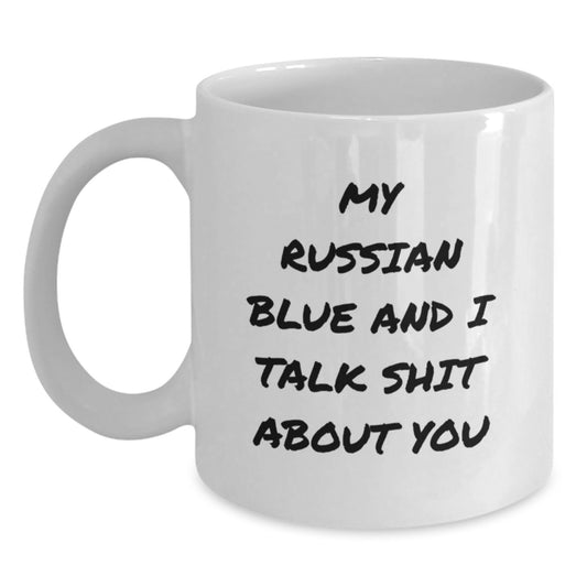 Funny Russian Blue Cat Gifts from Men, Unique Father's Day Unique Gifts for Dad Russian Blue Cat Lover, White Coffee Mug - Main