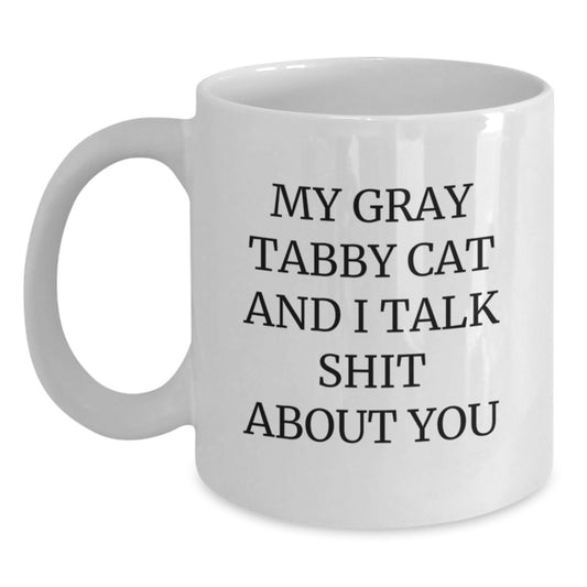 Gray Tabby Cat Lover's Funny Humor White Coffee Mug Gifts from Family to Mom on Mother's Day - Main