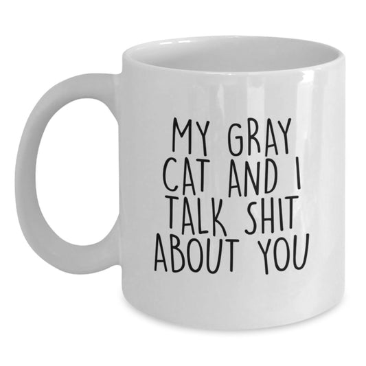 Funny Gray Cat White Coffee Mug Gifts from Men to Mother's Day Unique Gifts for Gray Cat Lovers - Main
