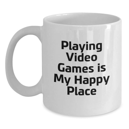 Funny Gifts from Friends for Him Playing Video Games Is My Happy Place White Coffee Mug 11oz 15oz Capacity - Main