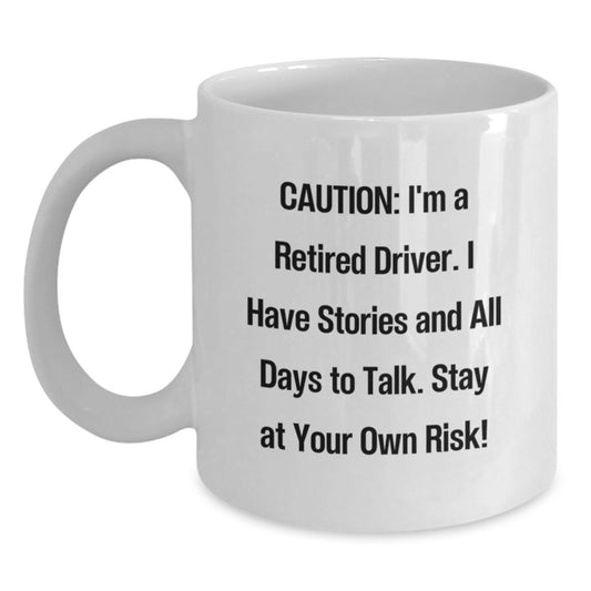 Funny Driver Gifts for Men, White Coffee Mugs from Friends - Stay At Your Own Risk, Christmas Unique Gifts - Main