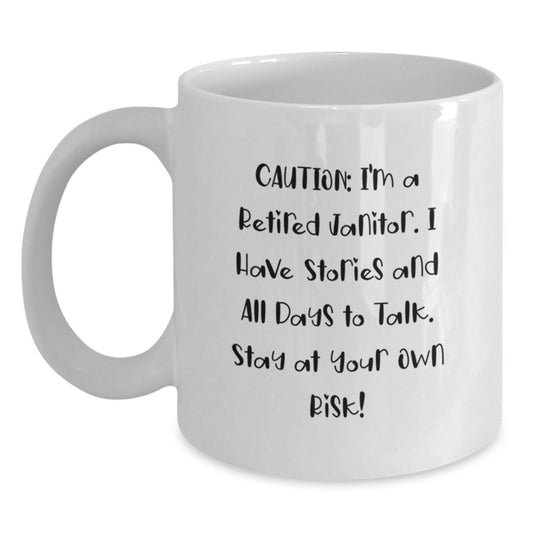 Funny Janitor Gifts for Men, White Coffee Mug, 'I'm A Retired Janitor', Unique Christmas Unique Gifts from Friends - Main
