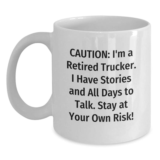 Funny Trucker Gifts for Him, White Coffee Mug, Perfect for Retired Truckers, Gifts from Family, Friends, or Coworkers - Main